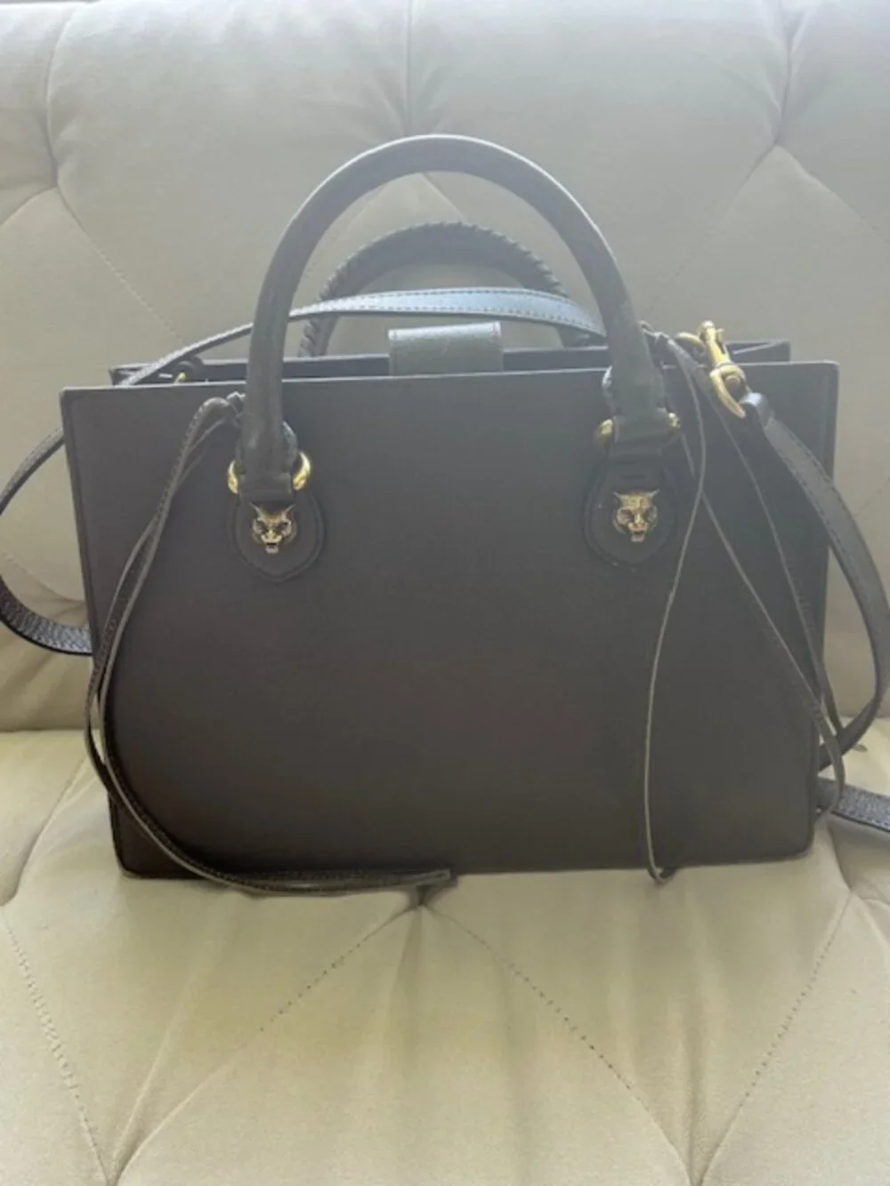 Gucci Animalier brown leather Web tiger-head bag